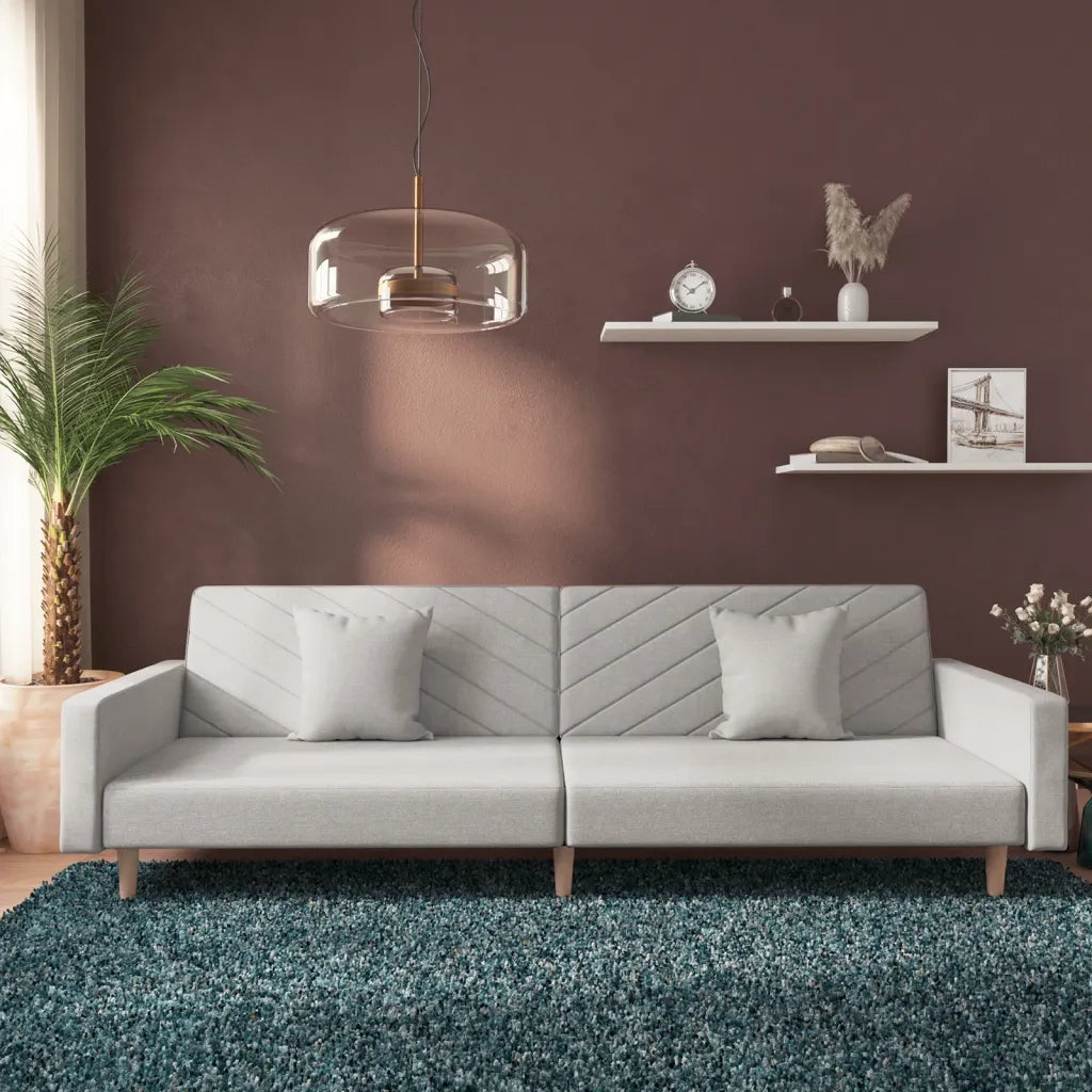 Divano letto | Sof¨¤ letto | Letto singolo a 2 Posti con 2 Cuscini Grigio Chiaro in Tessuto