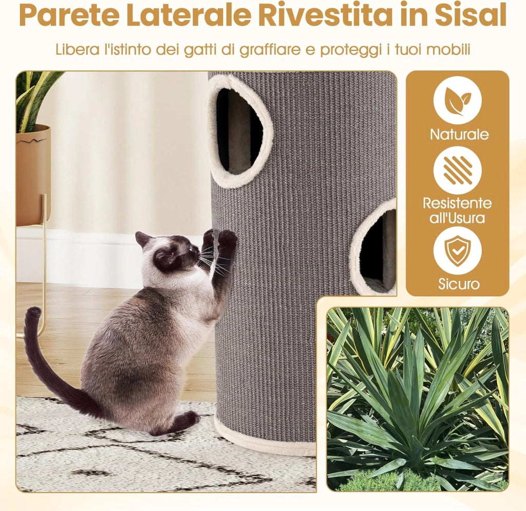 Cuccia per Gatti a 4 Piani a Barile (Grigio, 36 x 36 x 70 cm)
Cassetta Multilivello con Tappetino per Graffi in Sisal e Letto Morbido per Pisolini