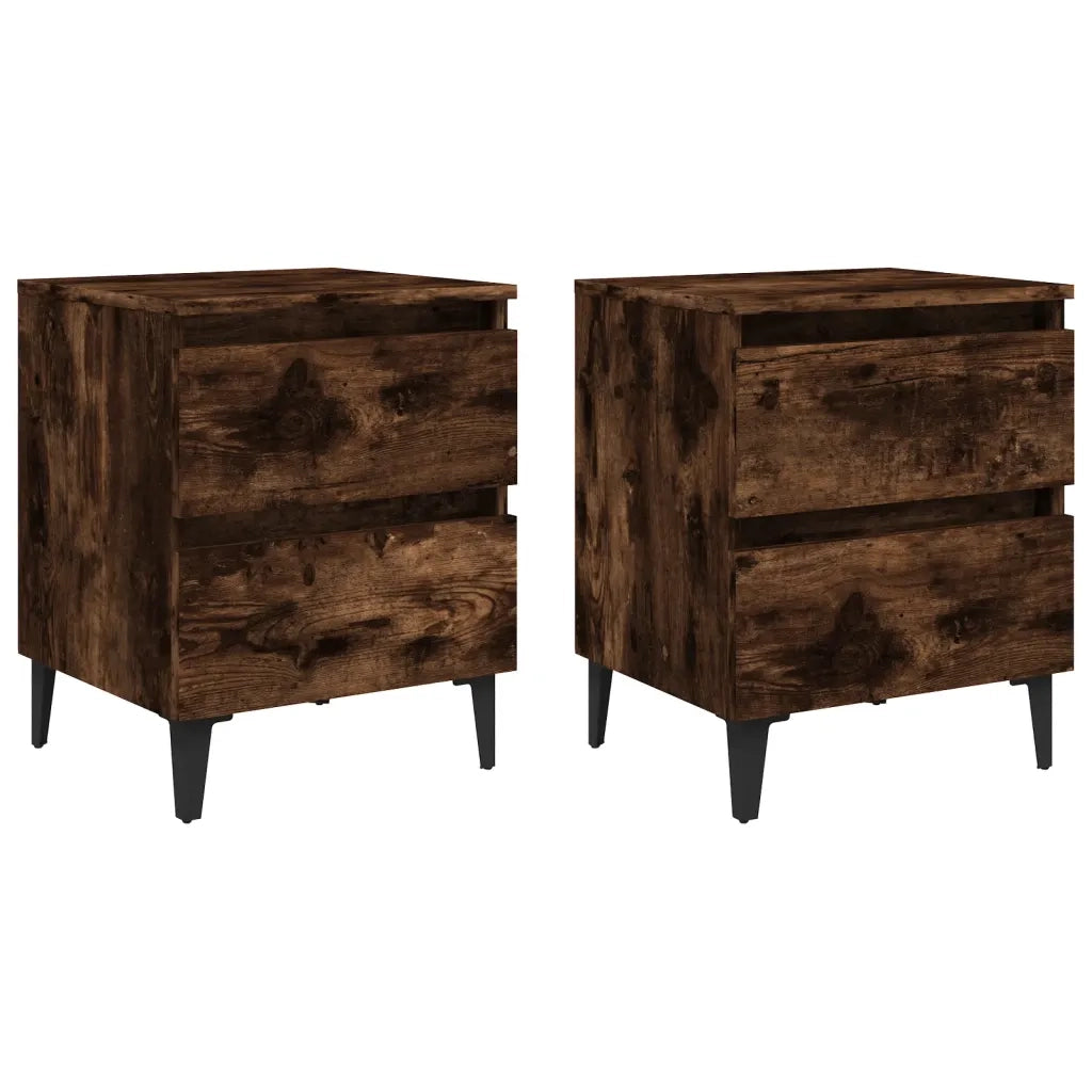 Comodini con Gambe in Legno Massello 2pz Rovere Fumo 40x30x50cm 813129