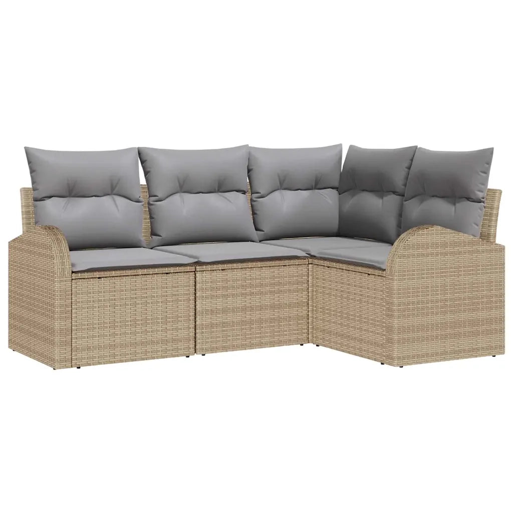 Set Divano da Giardino 4 pcs Beige e Grigio Chiaro polyrattan