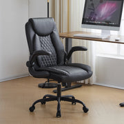 Sedia da ufficio ergonomica in similpelle nera con supporto lombare e braccioli ribaltabili