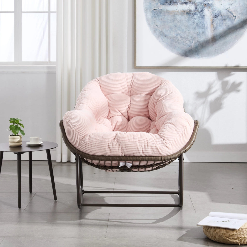 Sedia a Dondolo da Esterno in Rattan Sintetico con Cuscino Imbottito, 78x106x90 cm, Rosa