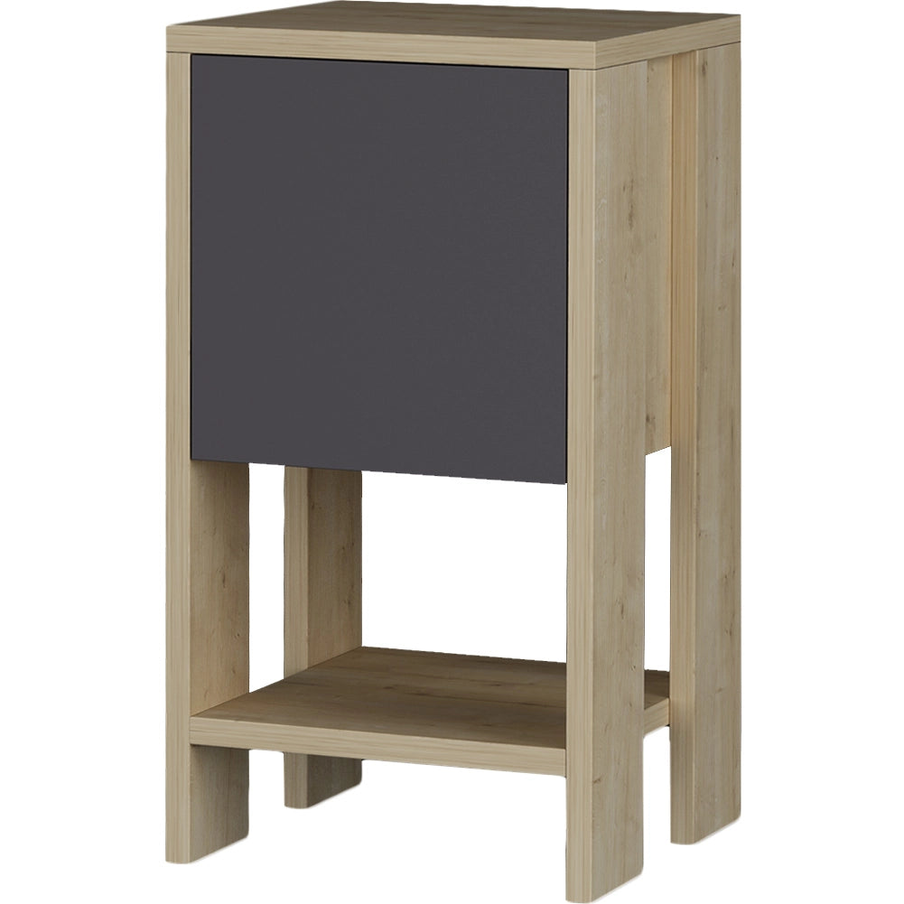 Comodino 30x30x55 cm Mobiletto con Anta a Ribalta e Ripiano in Legno Quercia e Antracite