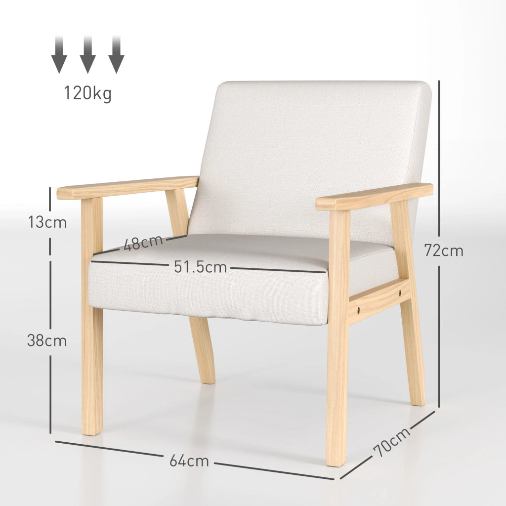 Poltrona con braccioli in tessuto effetto lino ¨C Xylo ¨C telaio legno massello crema 64x70x72 cm