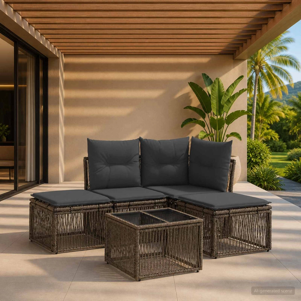Set Divano da Giardino 5 pz Grigio polyrattan 3434183