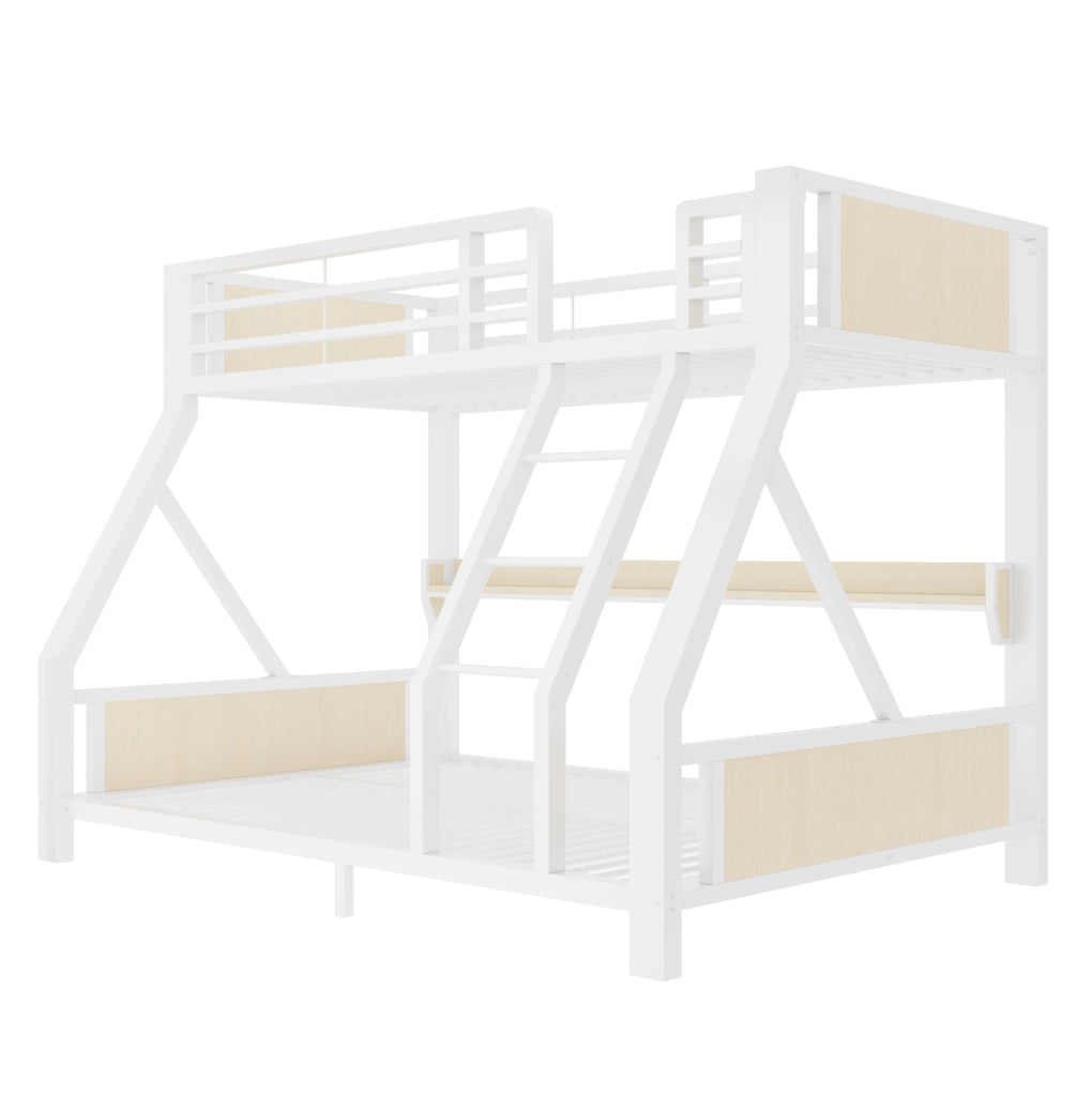 Letto a Castello in Metallo e Legno con LED e Ripiano 90 x 200/140 x 200 cm Bianco - Senza Materasso