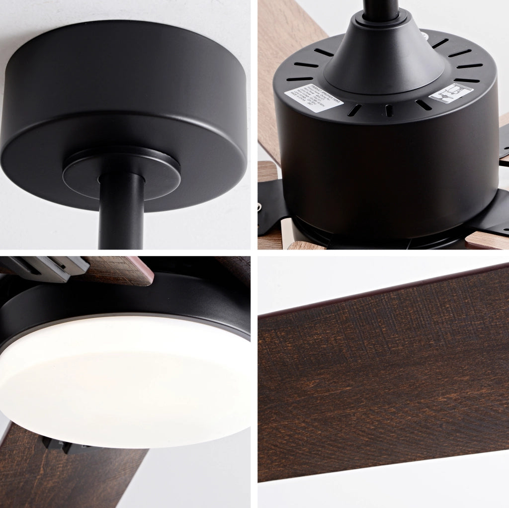Ventilatore da soffitto 42 pollici con luce LED; 5 pale; telecomando; nero e noce scuro