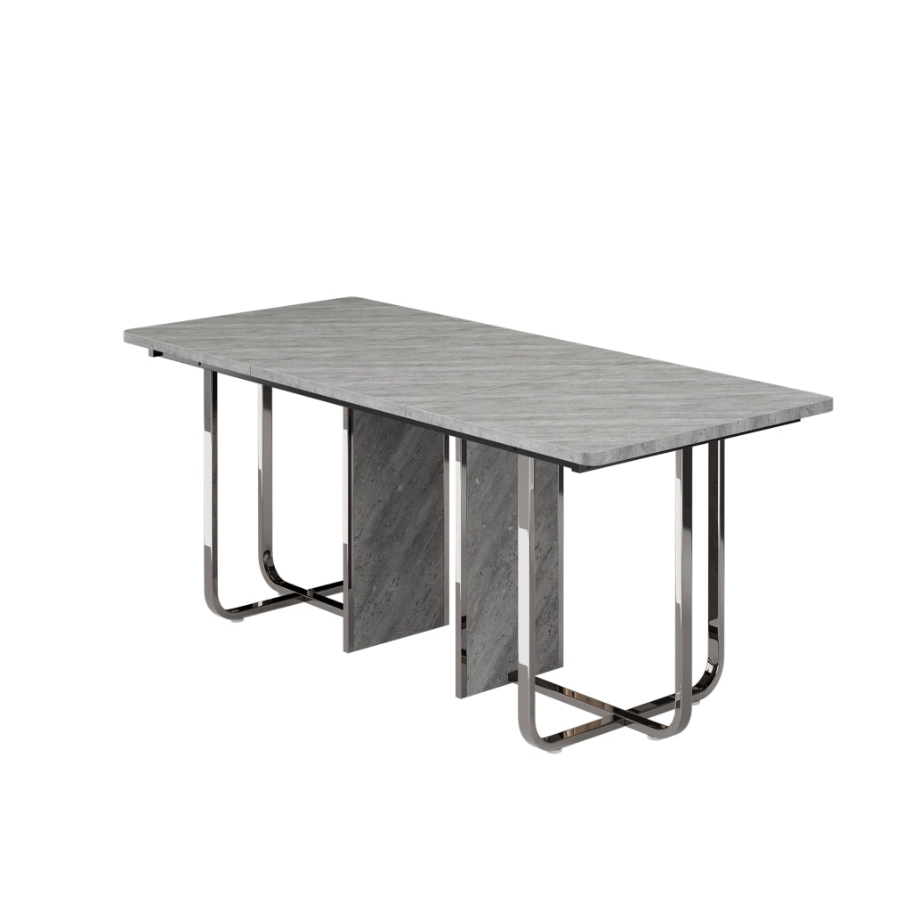 Tavolo da pranzo moderno 180 x 80 cm in MDF grigio con gambe in metallo, per 6 persone