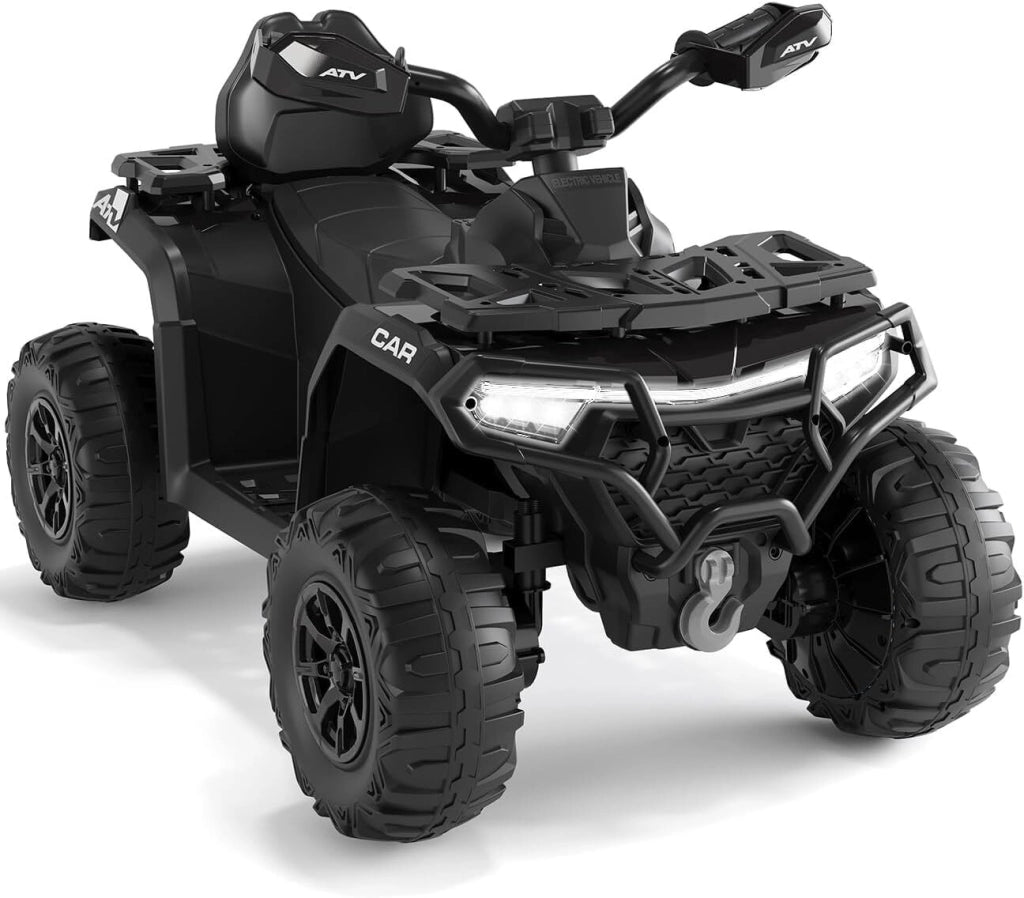 Quad Elettrico per Bambini 12V Fuoristrada con Telecomando; Sospensioni; Bandiera LED e Bluetooth - Nero