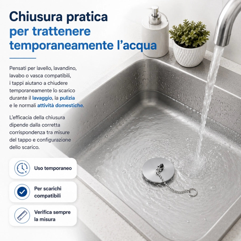 2 Tappi Lavello 4,5 cm con Catena 30 cm per Cucina Bagno Vasca 10393
