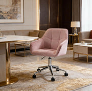 Sedia da ufficio ergonomica in velluto rosa, regolabile e girevole