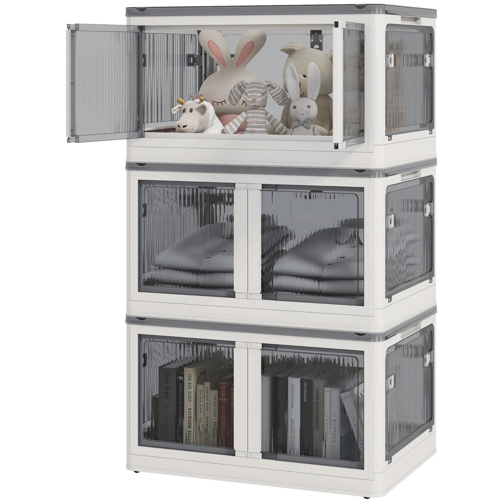 Scatola di Stoccaggio, 3 pezzi, Pieghevole, con Ruote ¨C Minimal ¨C 60x42x34, Bianco