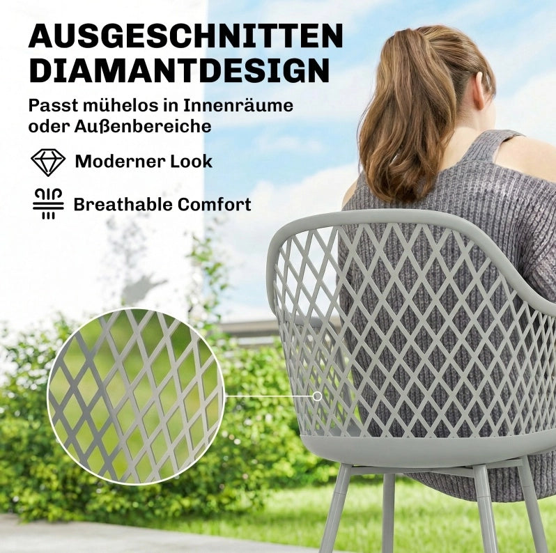 Set di 4 Sedie da Giardino in Plastica Resistente ai Raggi UV con Braccioli e Schienale, Grigio, 56 x 51 x 84 cm