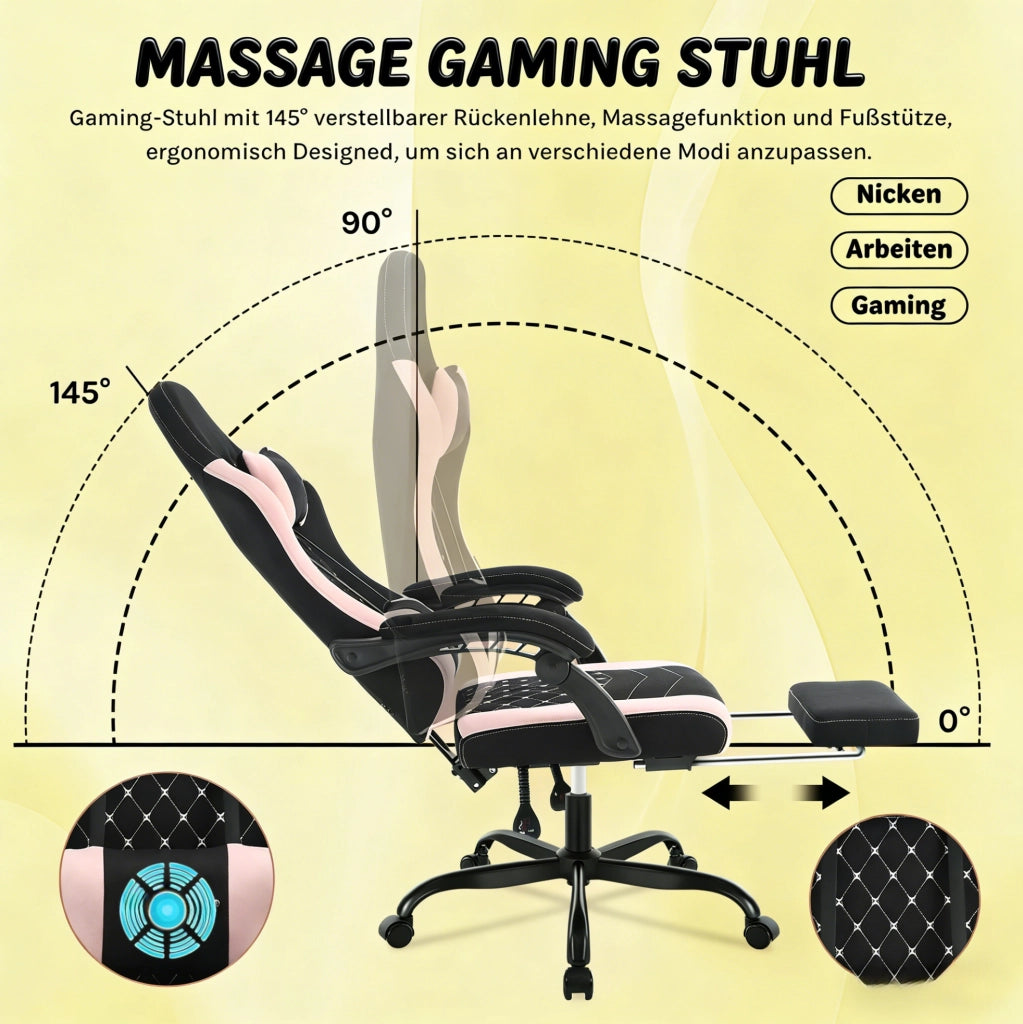 Sedia gaming ergonomica con massaggio, rete, nero/rosa