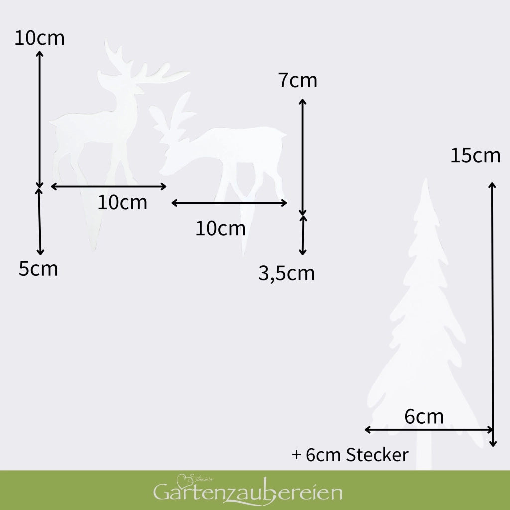 Set di 4 pezzi: 2 alci e 2 alberi di Natale in metallo, bianco, decorazione natalizia e autunnale per vasi da fiori, corone dell'Avvento e ghirlande per porte