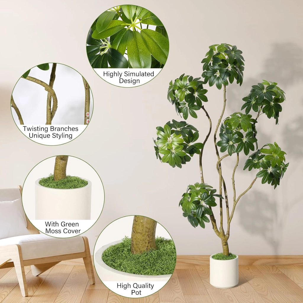 Albero Artificiale da Interno 150 cm con Tronco in Vero Legno e Vaso Decorativo