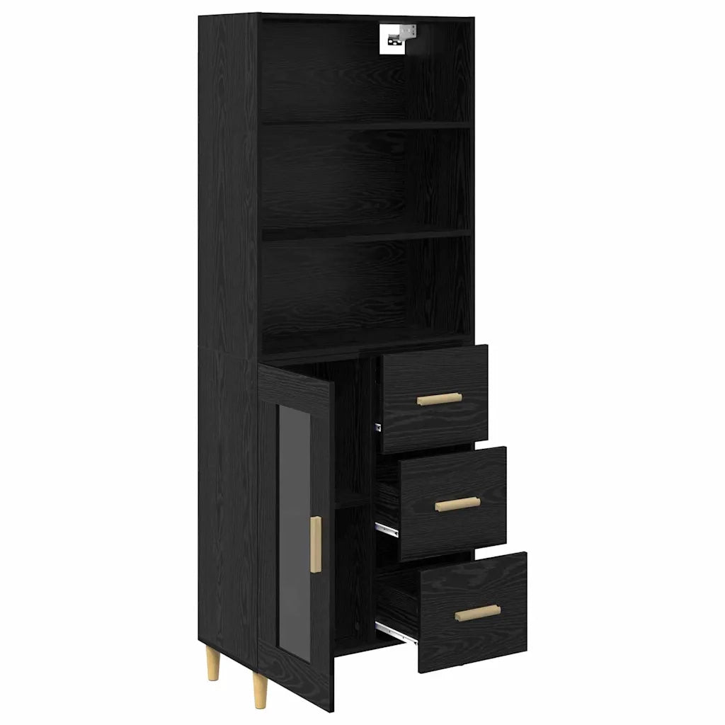 Credenza | Madia | Buffet da pranzo | Armadio da pranzo Rovere Nero 69,5 x 32,5 x 180 cm Legno multistrato