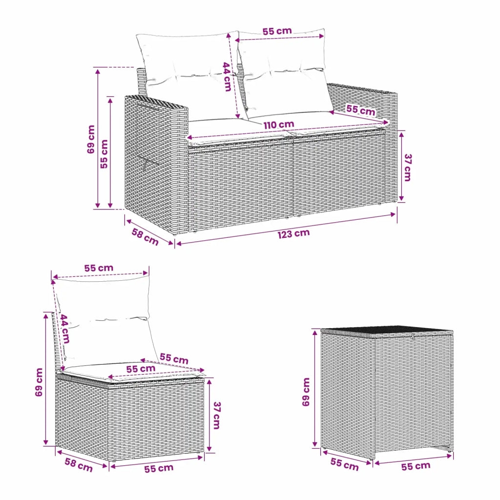 Set di divani 7 pz Grigio e Blu Navy Rattan sintetico e Acciaio 3448805