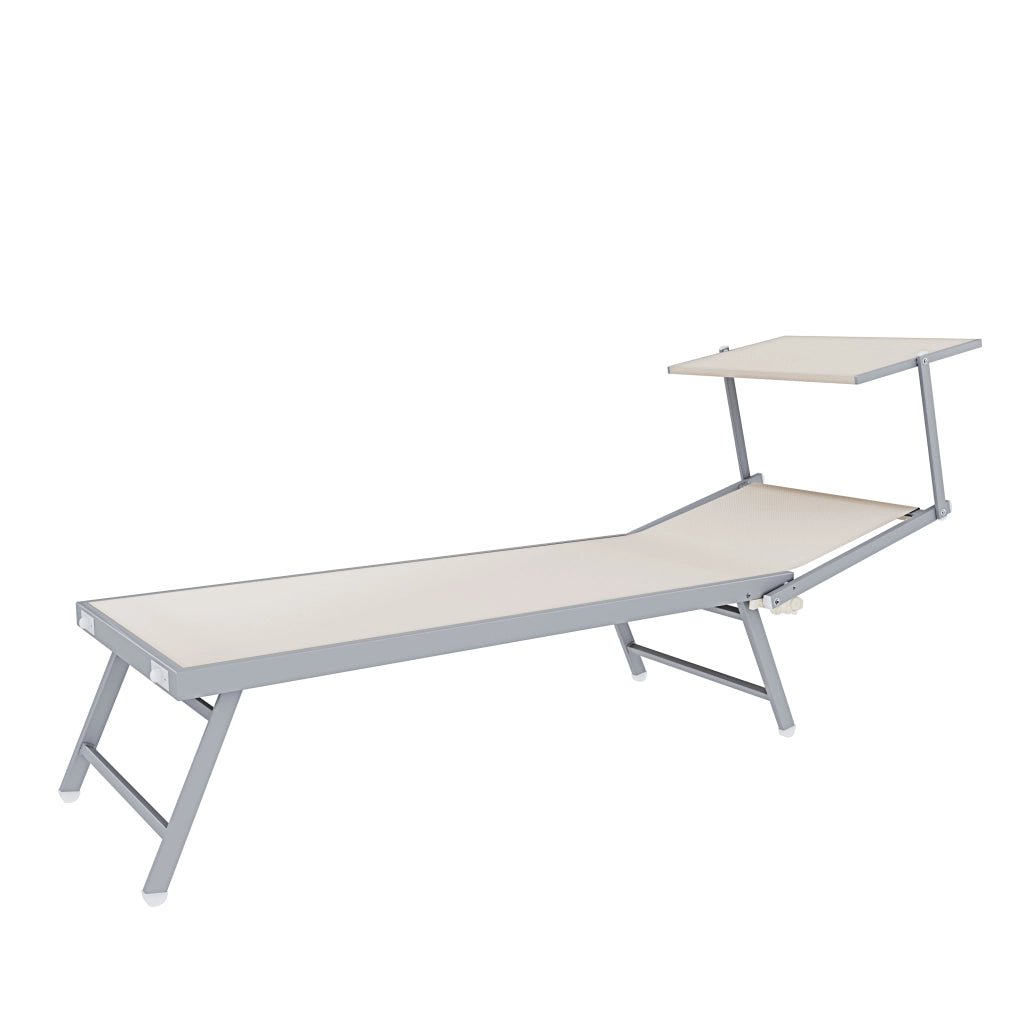 Coppia Di Lettini Beige Prendisole Pieghevole Professionale In Alluminio Tettuccio Orientabile Tettino Parasole Sdraio Lettino Prendi Sole Mare Spiaggia Piscina Giardino 182 x 60 x 38 cm