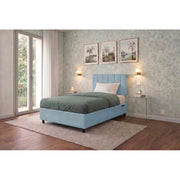 Letto imbottito Singolo 80x200 cm Vertical - Contenitore,Microfibra,Azzurro