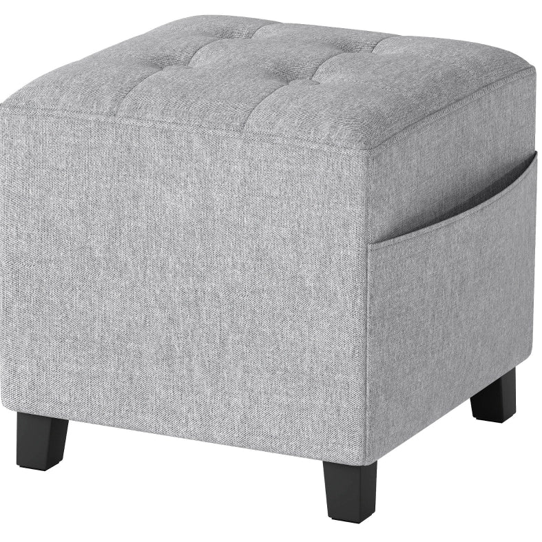 POUF Poggiapiedi 35x35x35 cm in Lino Grigio Chiaro con Tasca