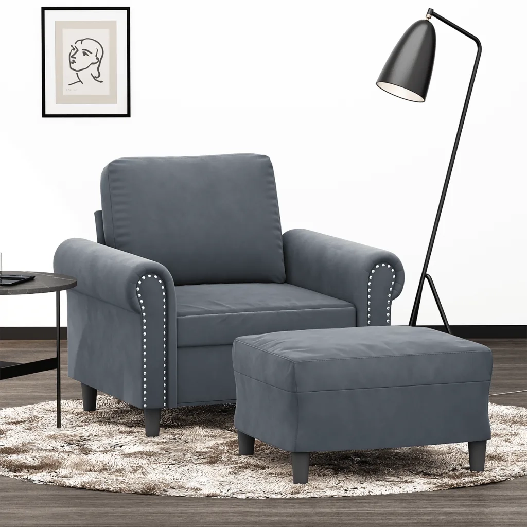 Poltrona | Sedia Relax con Poggiapiedi Grigio Scuro 60 cm in Velluto
