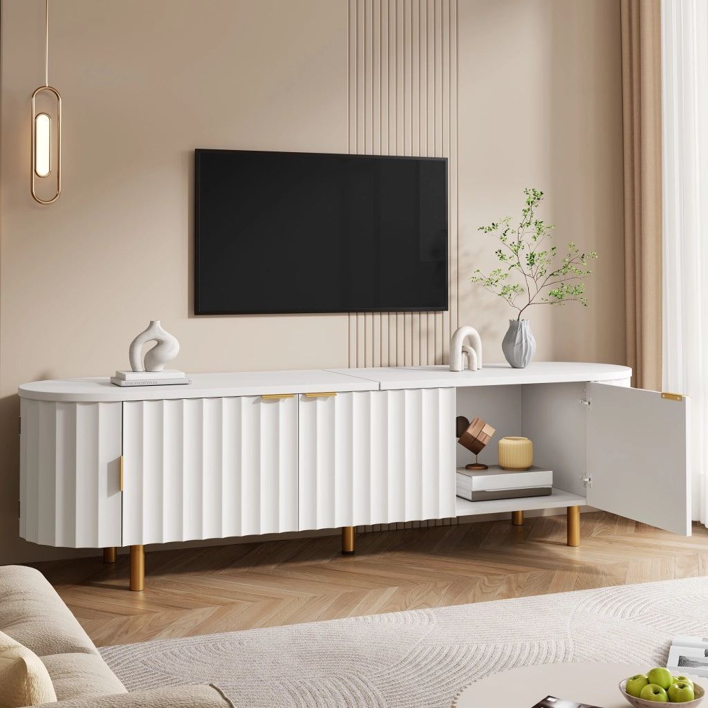 Mobile porta TV bianco da 170 cm in MDF con cinque ante scanalate