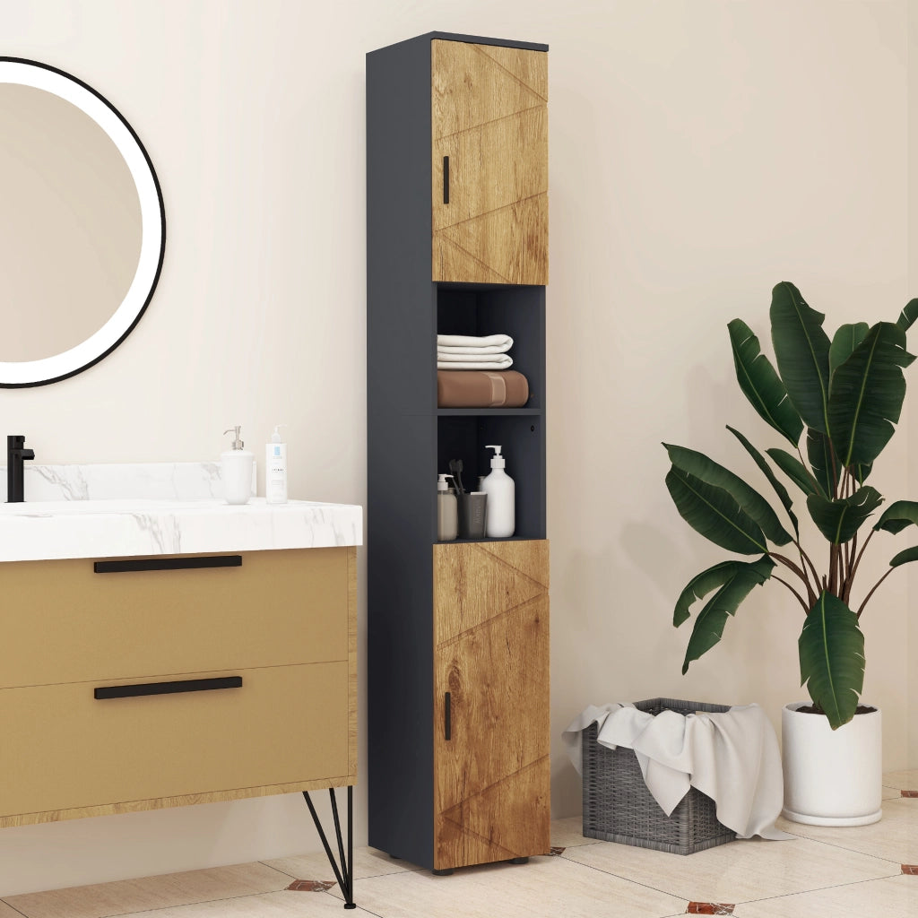 Colonna bagno 2 porte ¨C Minimal ¨C 30x30x183 cm rovere grigio scuro