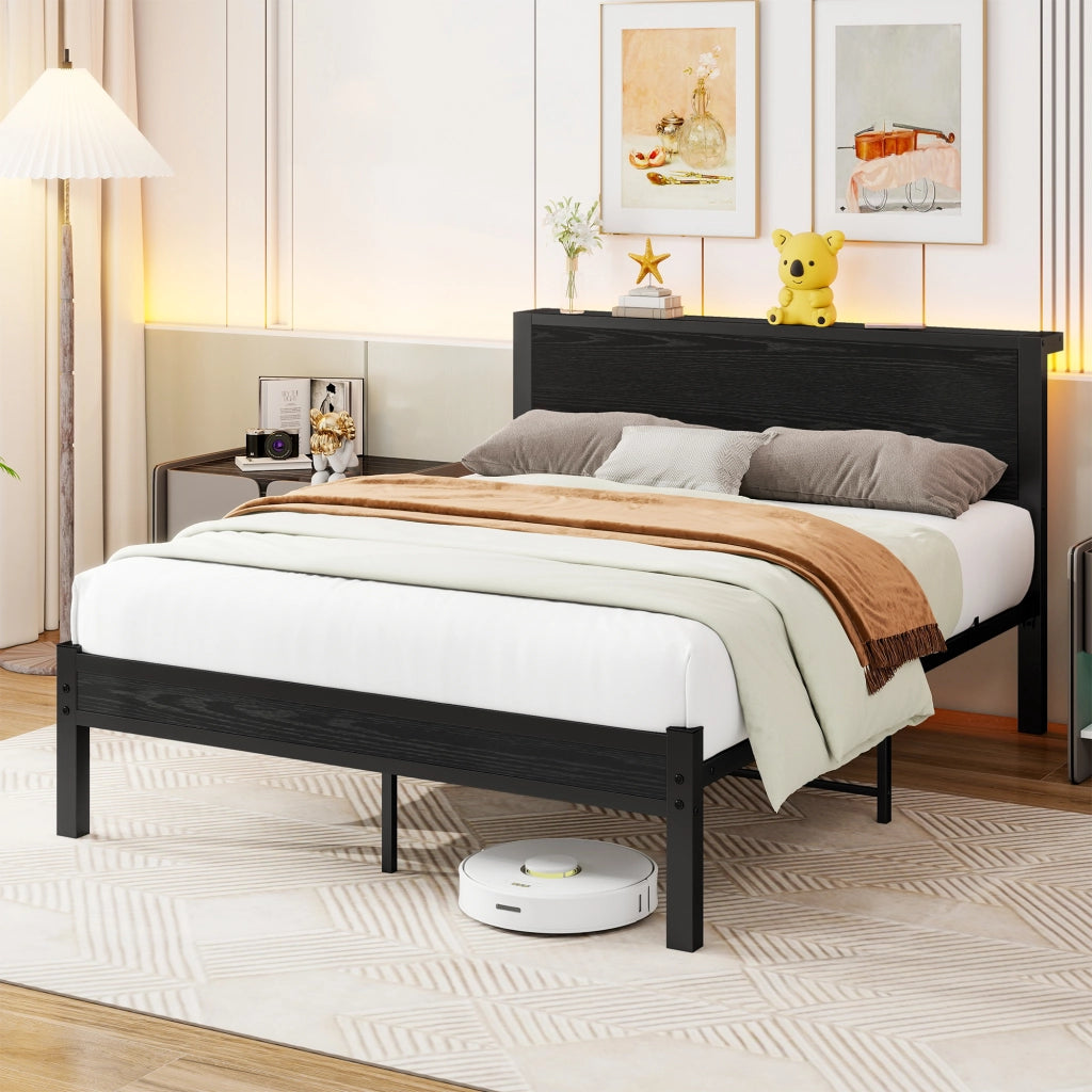 letto singolo mdf metallo nero 140 x 200 cm
