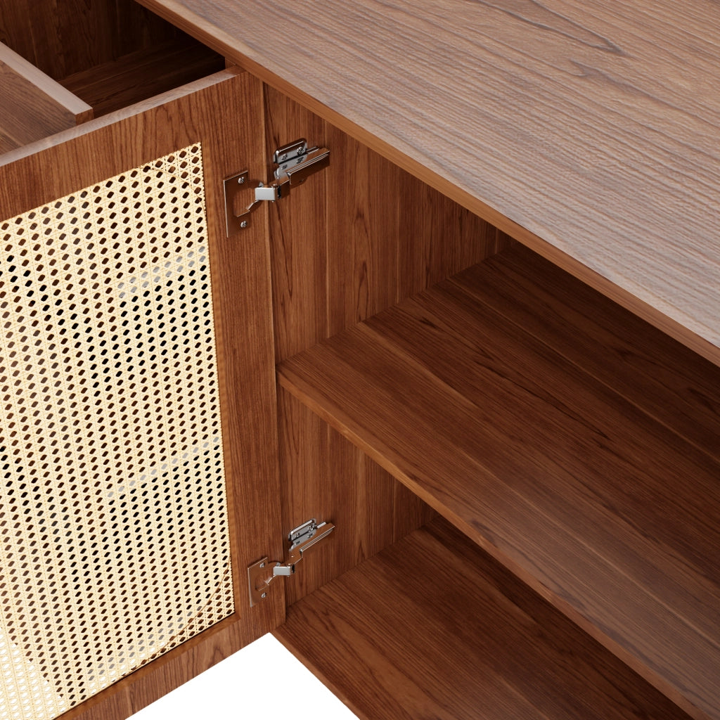 Madia per soggiorno con sei cassetti e due ante in MDF con porte in rattan color legno 160 × 40 × 90 cm