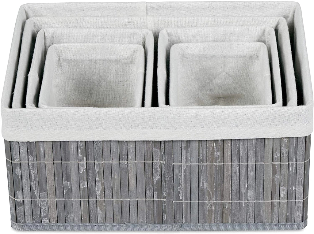 Set di 6 cestini decorativi portaoggetti in bambù e tessuto grigio 13_0002507_4