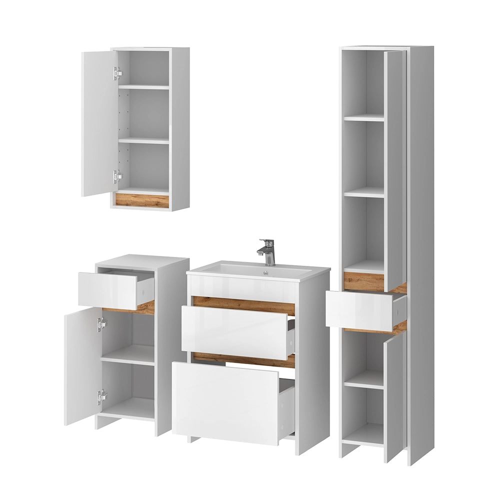 Vicco Set mobili bagno Bianco lucido/oro power oak 5 parti