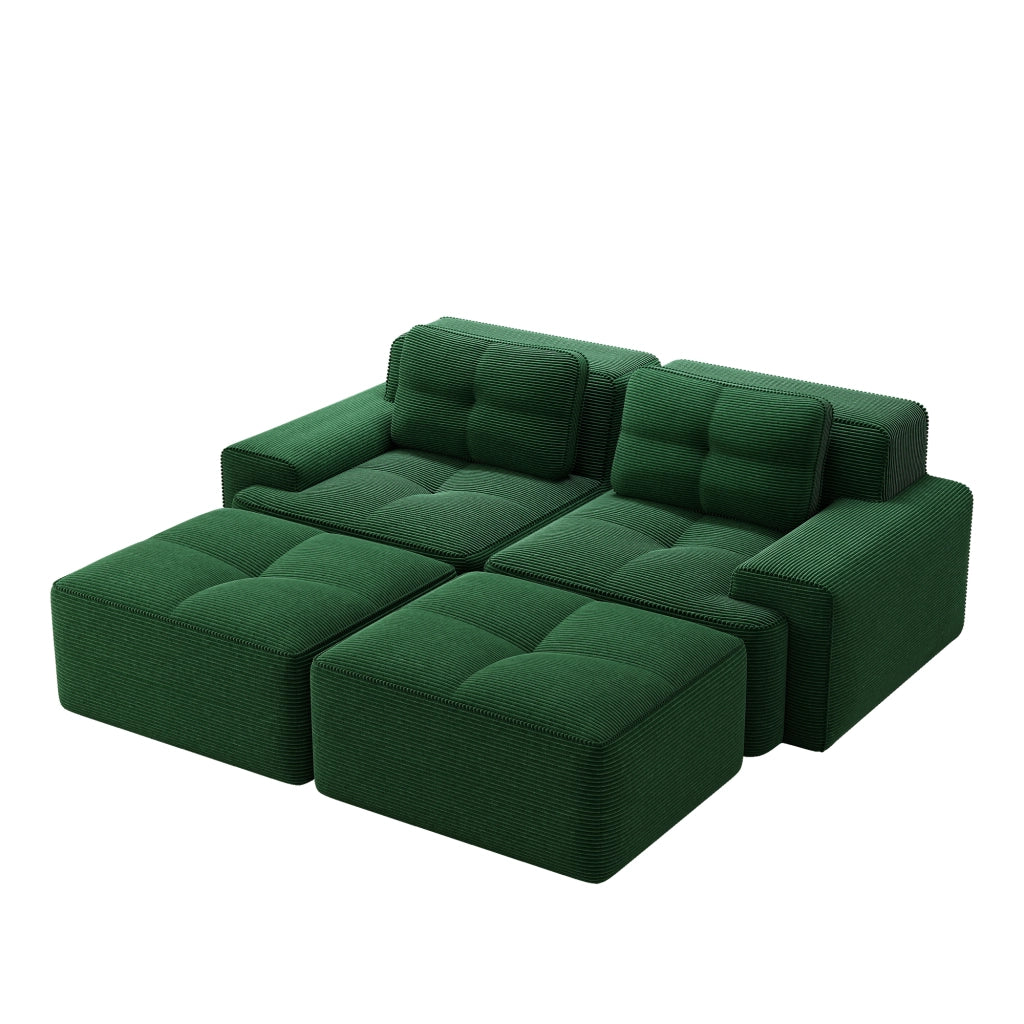 Divano modulare a U - Zephmum - 2 posti verde velluto a coste