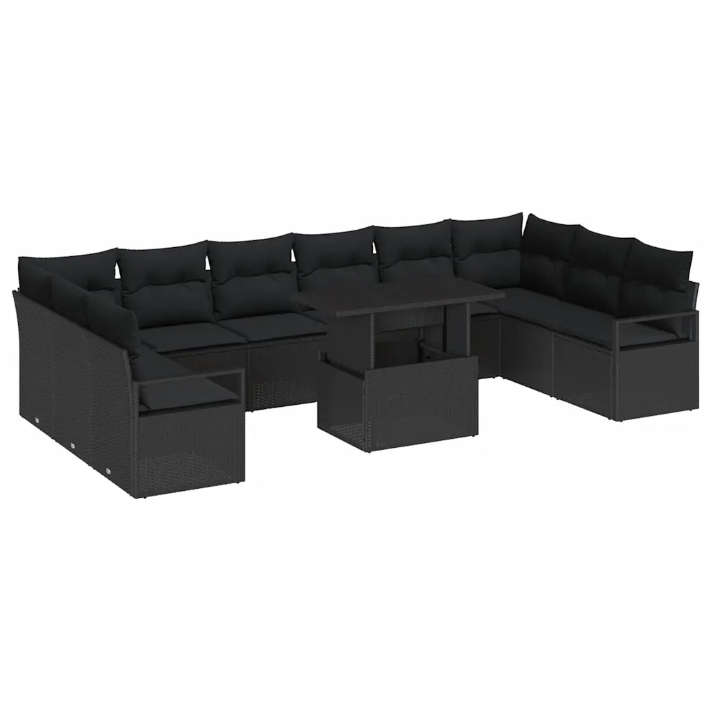 Set Divano da Giardino con cuscino 11 pcs Nero polyrattan