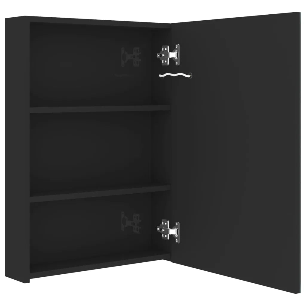 Armadietto Bagno con Specchio e LED Nero Lucido 50x13x70 cm