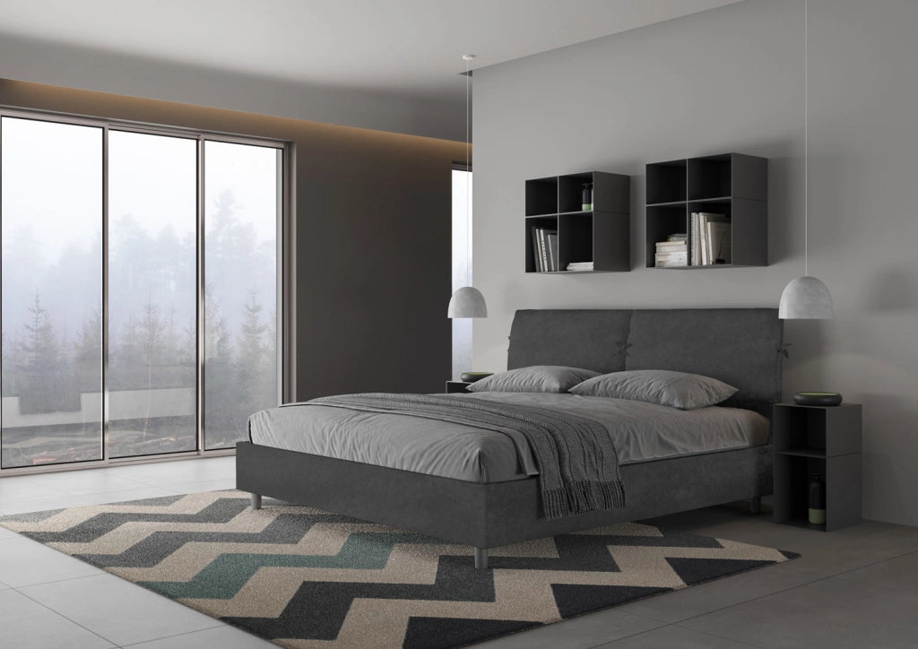 BS COM Letto matrimoniale king size con rete imbottito 180x200 microfibra grigio