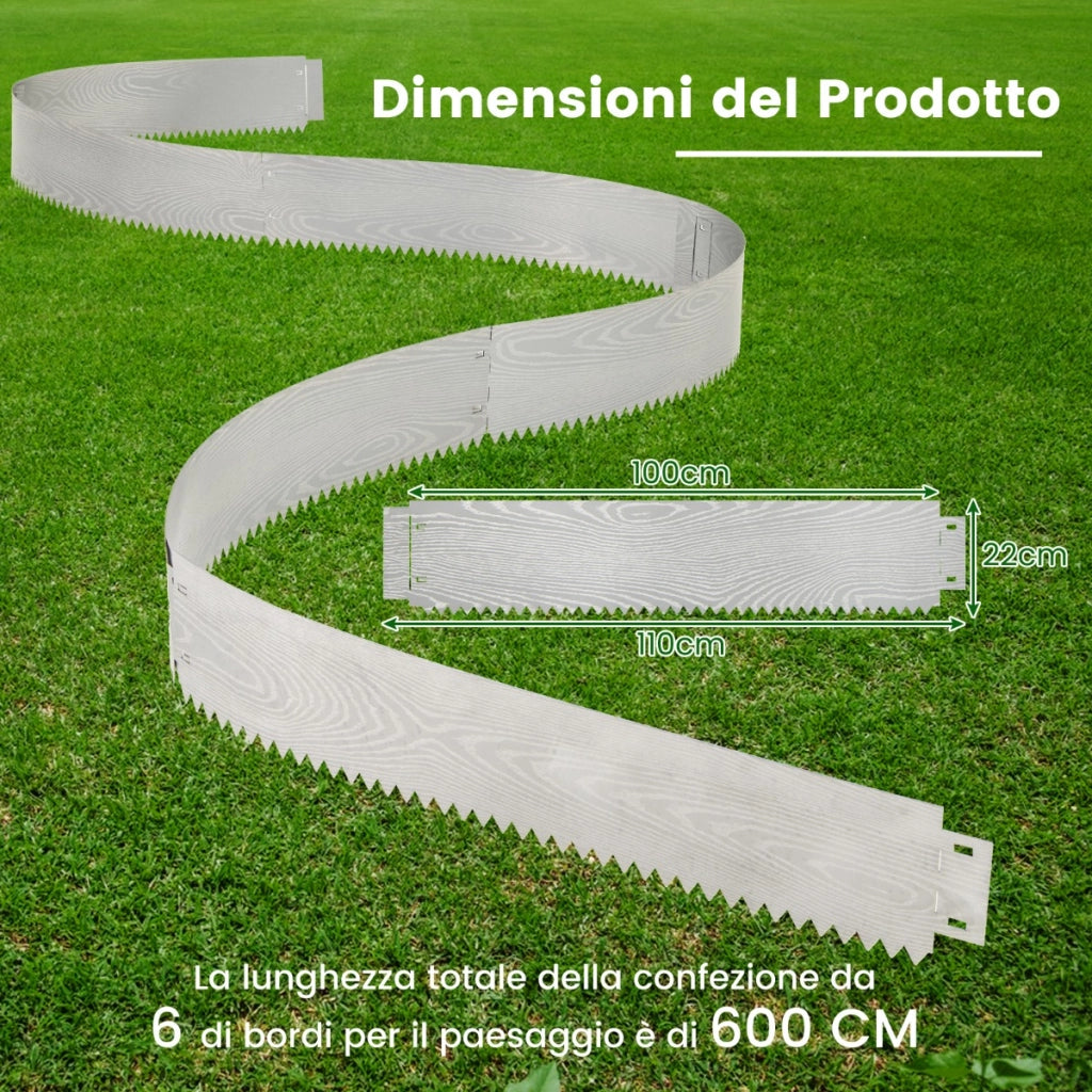 Bordatura resistente del letto del giardino per prato con un paio di guanti, Set di 6 pezzi bordatura da giardino Argento-Fioriere