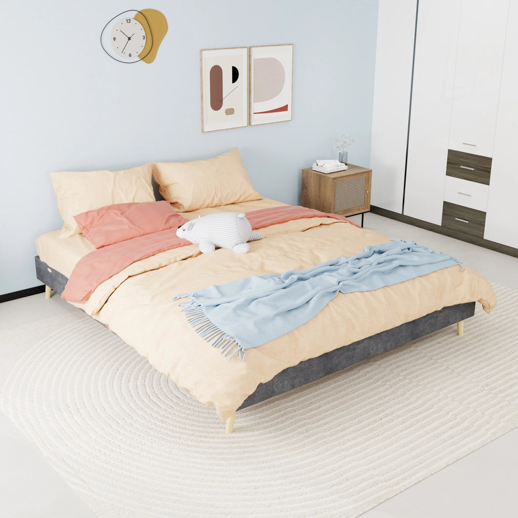 Letto 160 × 200 cm con rete a doghe rivestito in tessuto grigio struttura in metallo