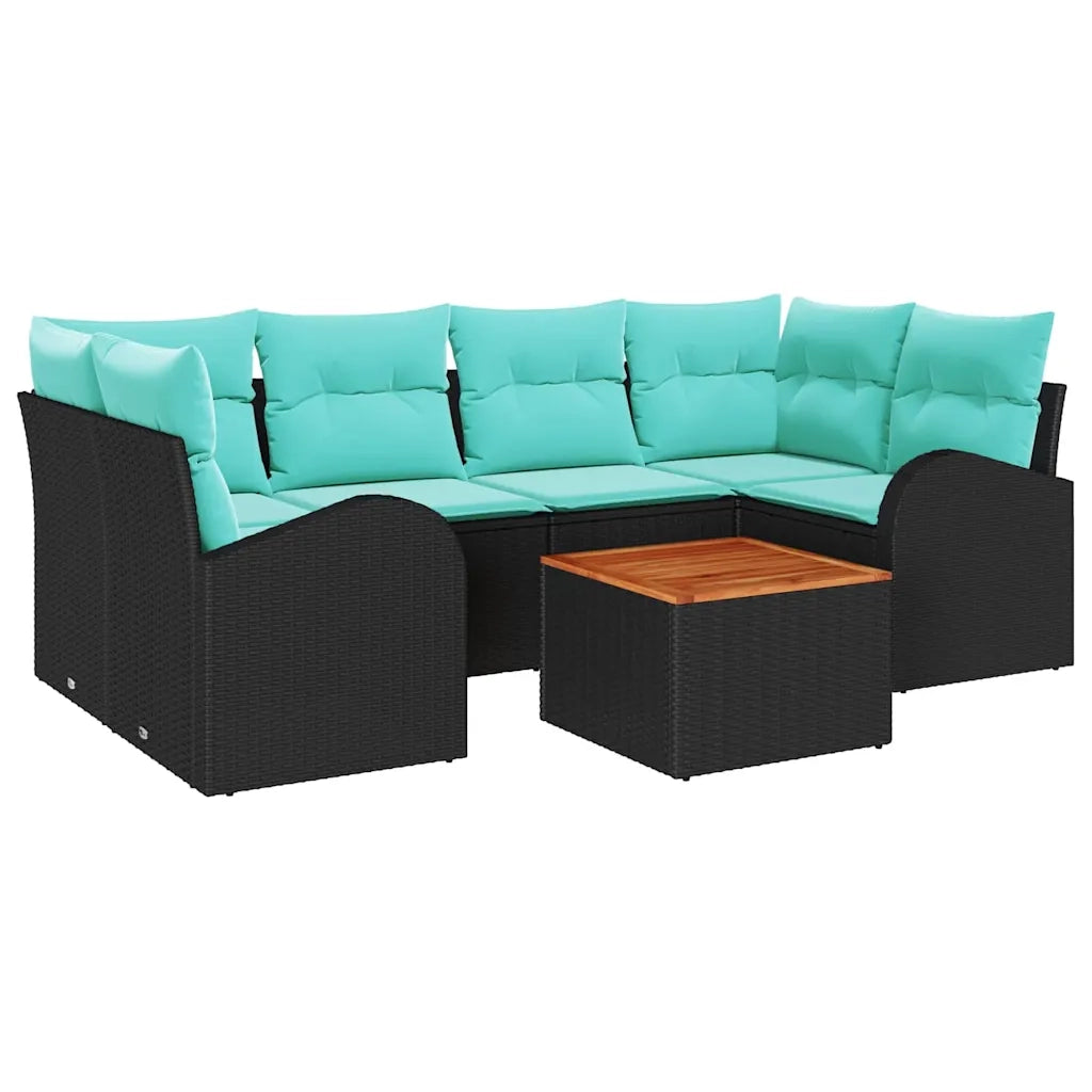 Set Divano da Giardino 7 pcs Nero e Turchese polyrattan 3356205
