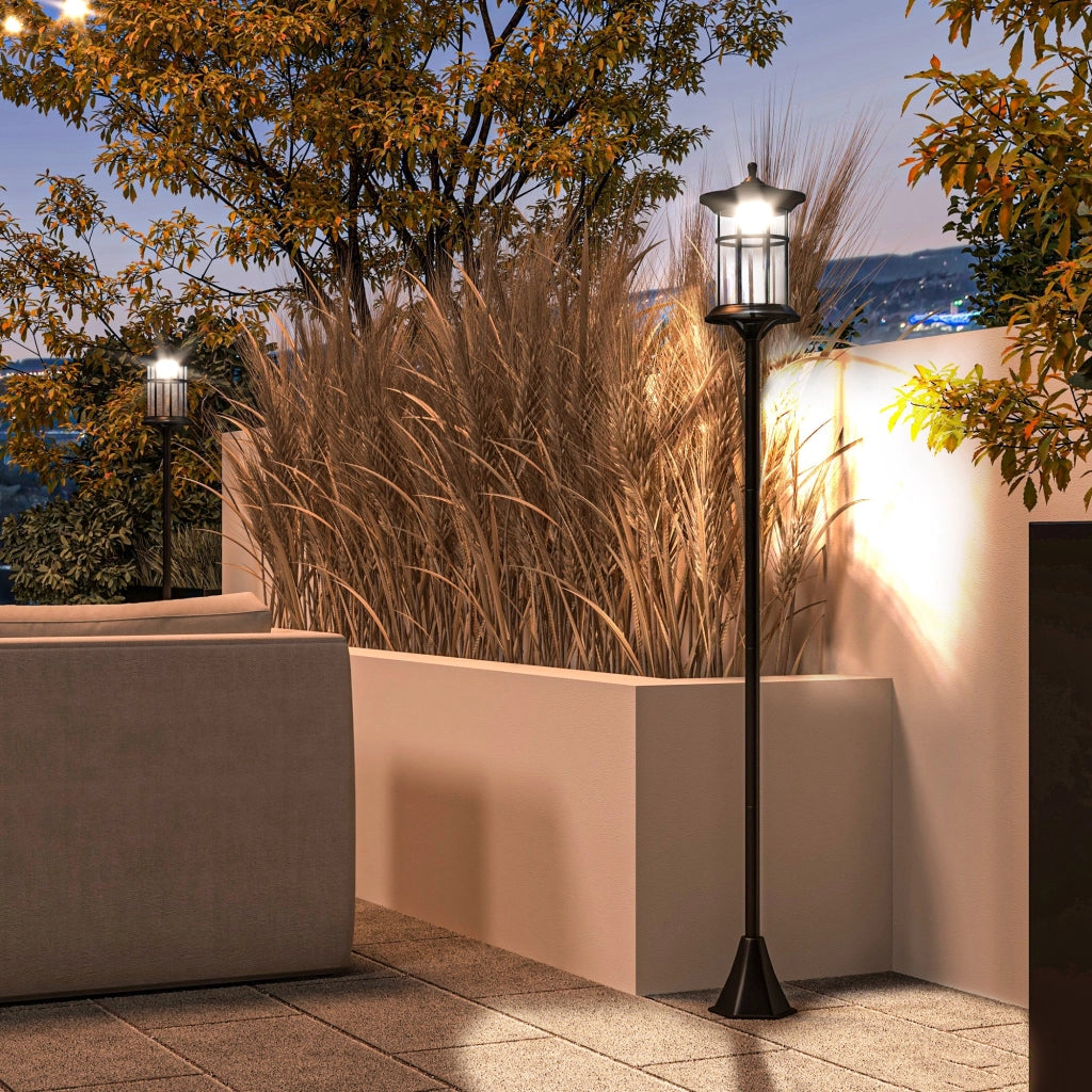 Set 2 Lampioni Solari da Giardino in Acciaio Inox e ABS Nero Resistente IP44 con Ancoraggio a Terra 23.5x23.5x184 cm