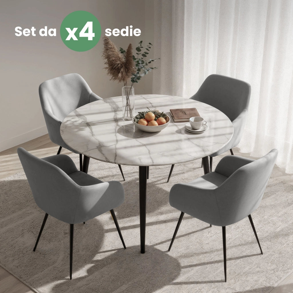 Set di 4 Sedie in velluto liscio ESTELLE Grigio gambe nere