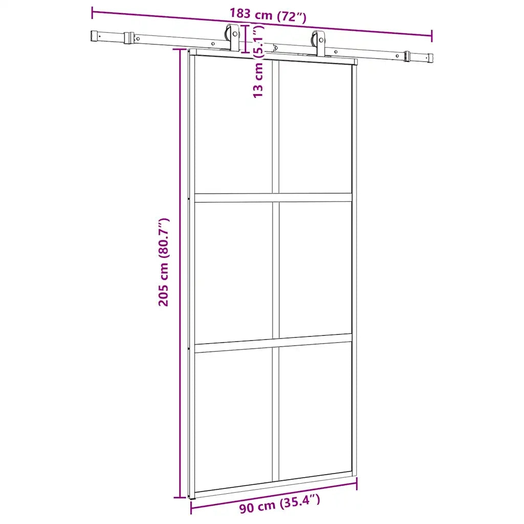 Porta Scorrevole Set Ferramenta Nera 90x205 cm Vetro Temperato 3375824