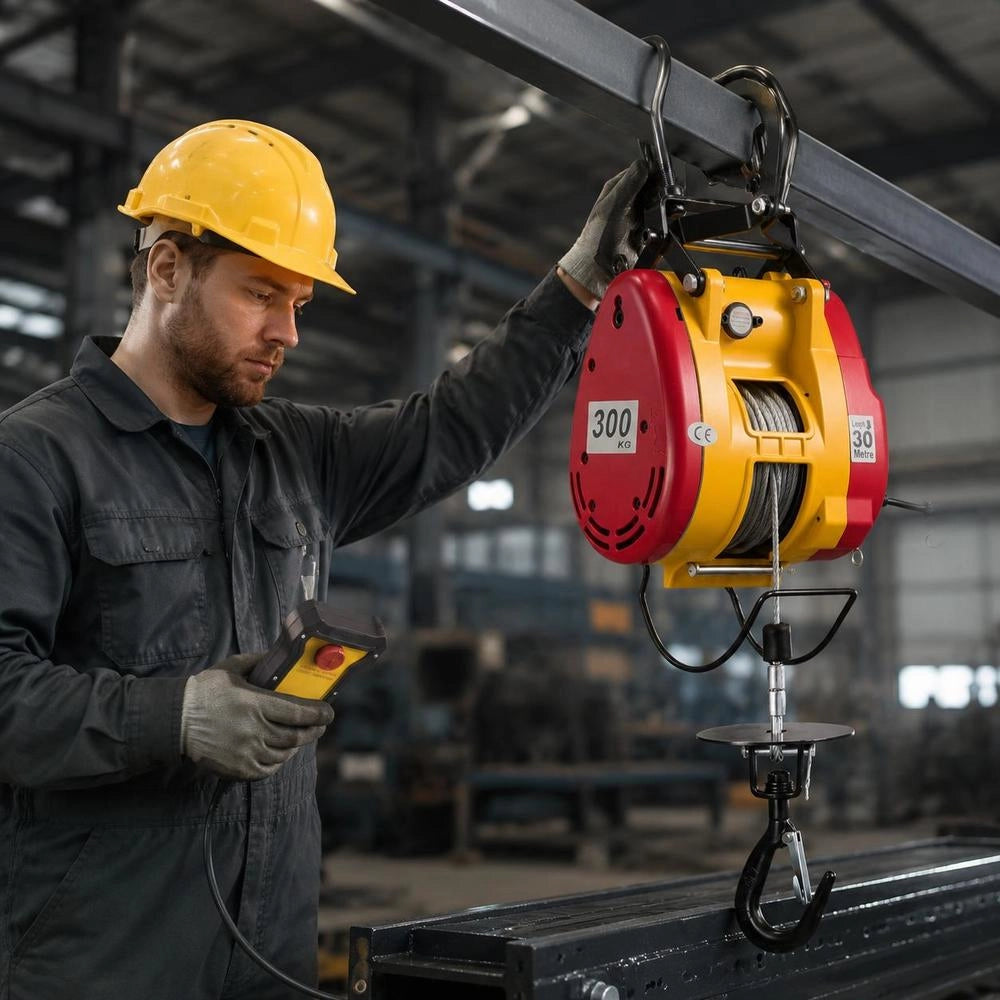 Electric Winch 300 Kg, 2-in-1 Electric Rope Hoist 1500 W, Hoist 30 M Lifting Height, Rope Pull 18.9 M/min, With Wired & Wireless Remote Control For Factory, Warehouse & Garage