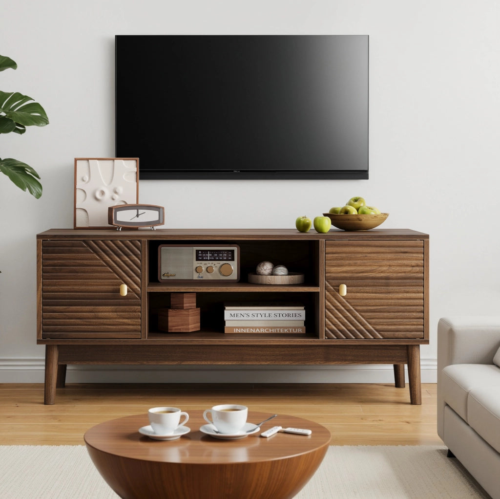 Mobile TV 110 x 40 x 48 cm noce, MDF con ante a griglia e passacavi