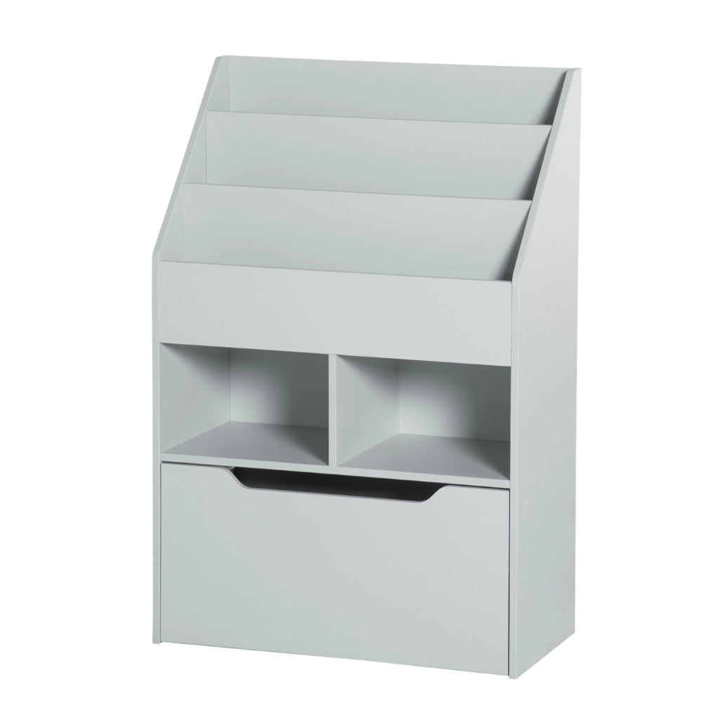Libreria per Bambini con 3 Ripiani, 2 Cubi e Cassetto con Ruote ¨C Zephmum ¨C Grigio 60x30x90 cm