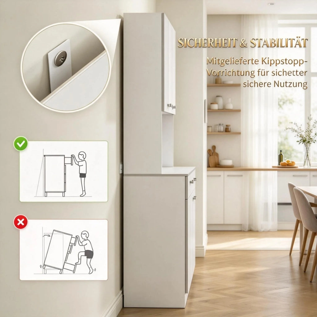 Credenza da cucina design moderno, 6 ante, 1 cassetto, ampio piano di lavoro