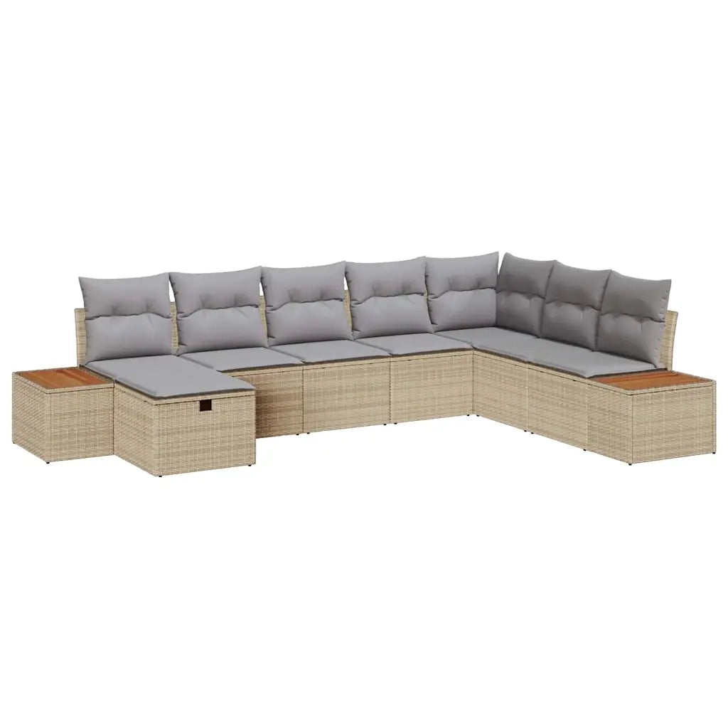 Set Divano da Giardino con cuscino 9 pcs Beige polyrattan
