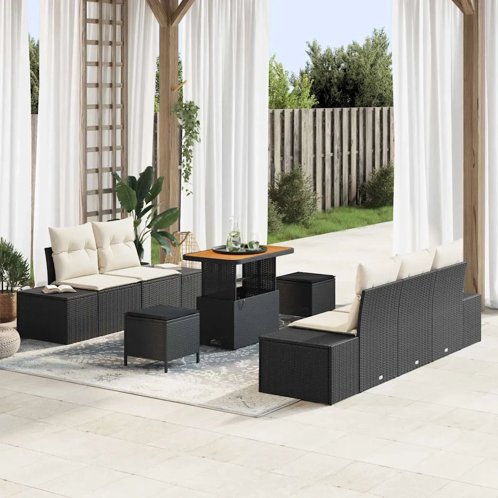Set Divano da Giardino con cuscino 8 pcs Nero polyrattan 3362730
