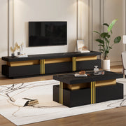 OKWISH Set 1 Mobile TV e 1 Tavolino da Salotto, con 3 Cassetti e 2 Cassetti, Pannelli di Truciolare Nero