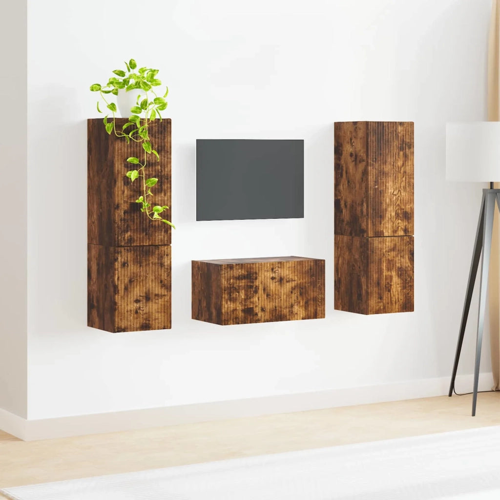 Set mobile TV 5 pz-Credenza per TV Rovere fum¨¦ Legno multistrato 916351